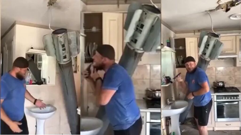 Video Shows Ukrainian Man Casually Shaving Beard While A Missile Is Lodged In His Home