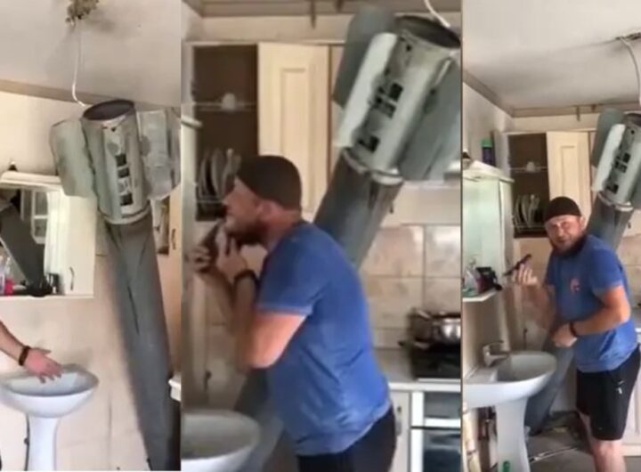 Video Shows Ukrainian Man Casually Shaving Beard While A Missile Is Lodged In His Home